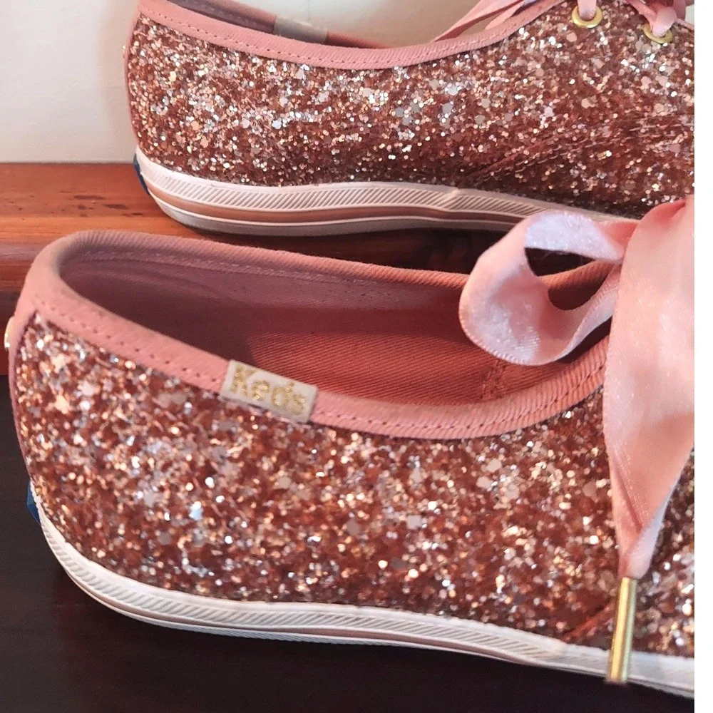 Keds x Kate Spade Fairycore Pink Rose Gold Sparkle Champion Sneakers Womens 6.5W